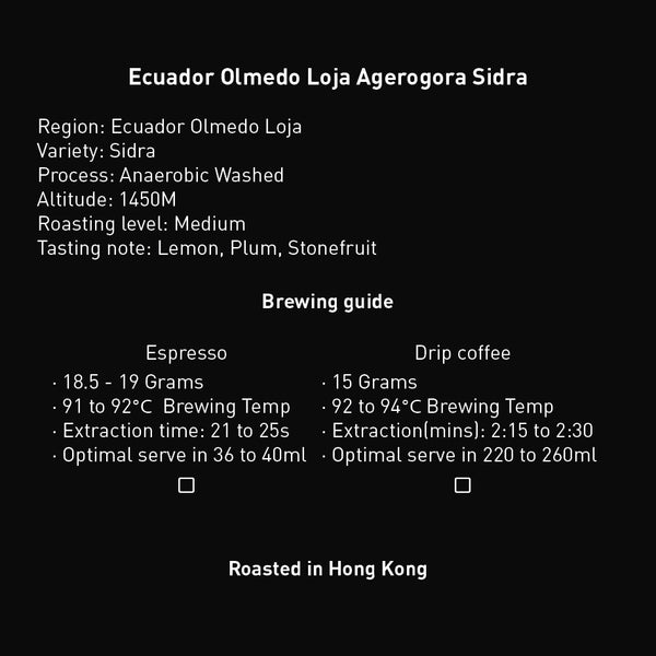 Ecuador Olmedo Loja Agerogora Sidra Whole Beans 200g