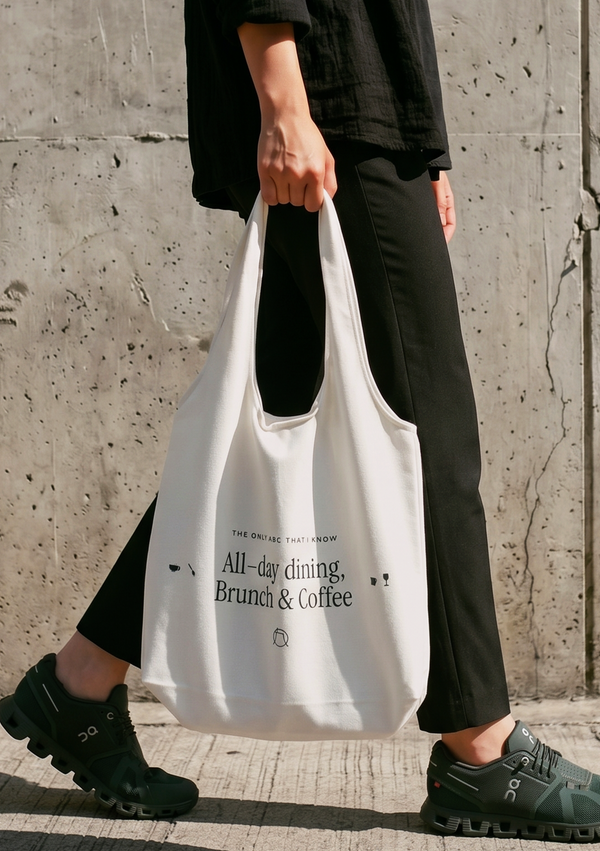NINETYs - "All-Day Dining" Slogan Tote Bag (Classic White)